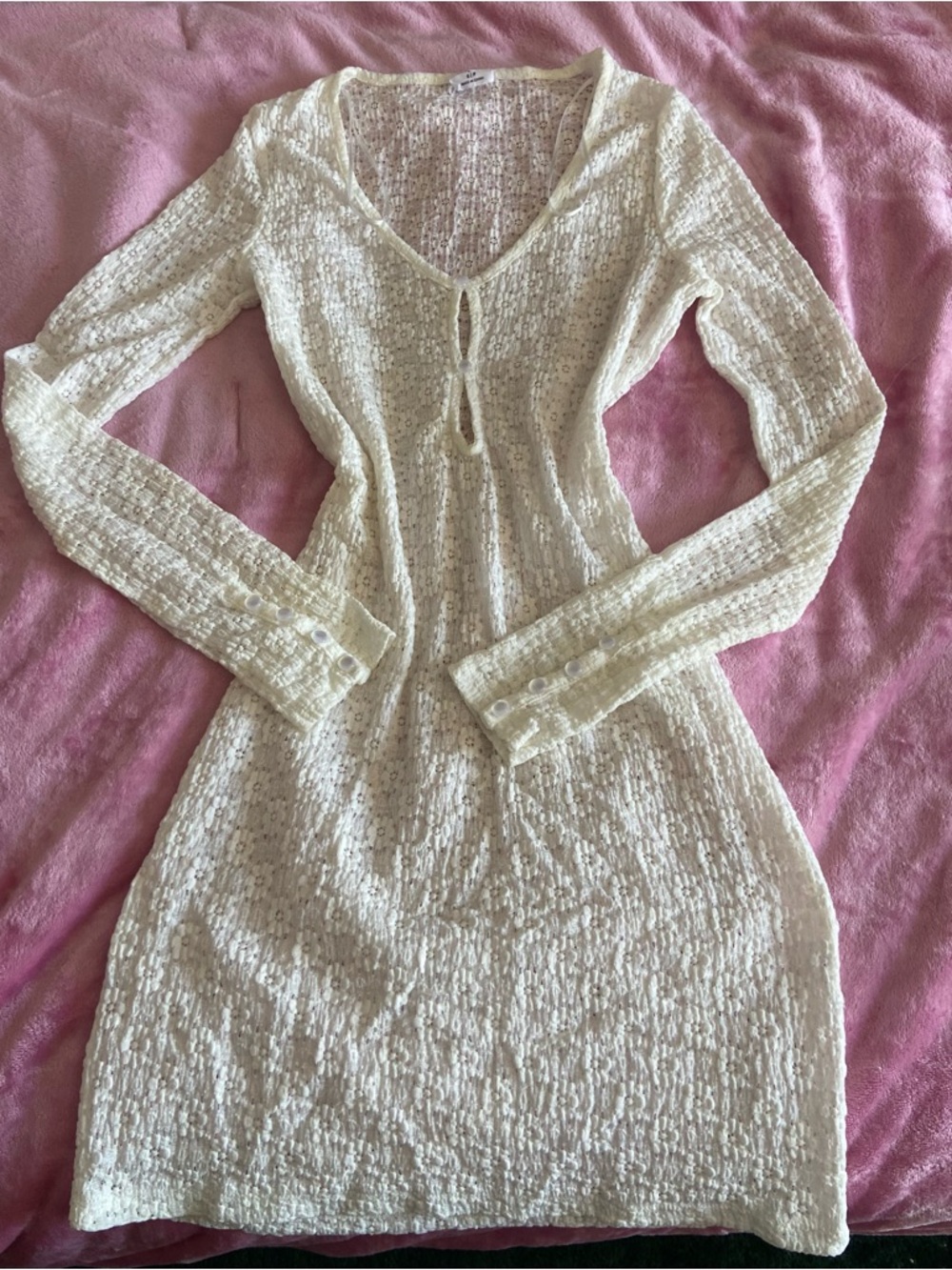 Cotton On White Knit Tie-Front Long Sleeve Dress
